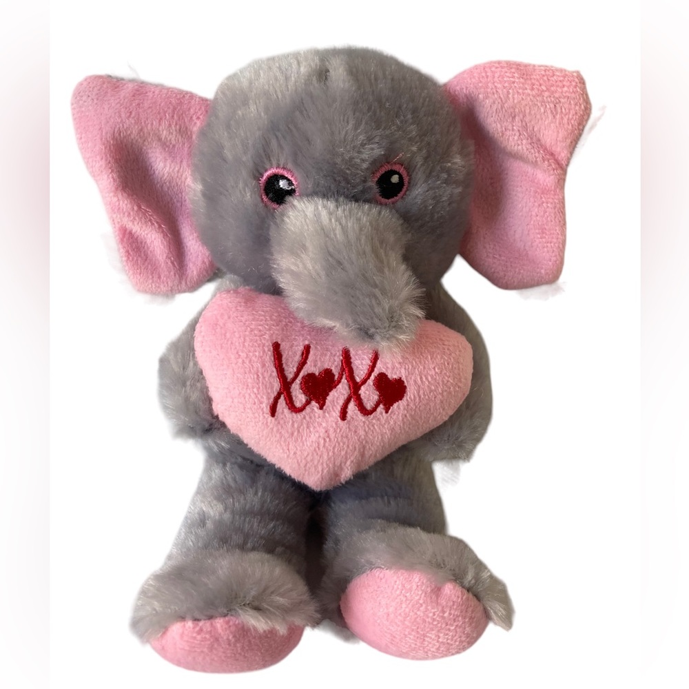Homerbest Gray Elephant Pink Earsā XOXO Heart 9" Stuffed Plush Singing Works
